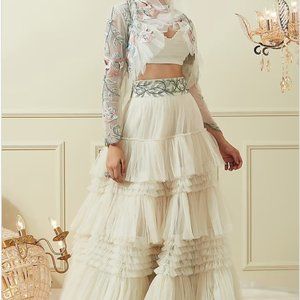 Layered Skirt Set with Embroidered Jacket